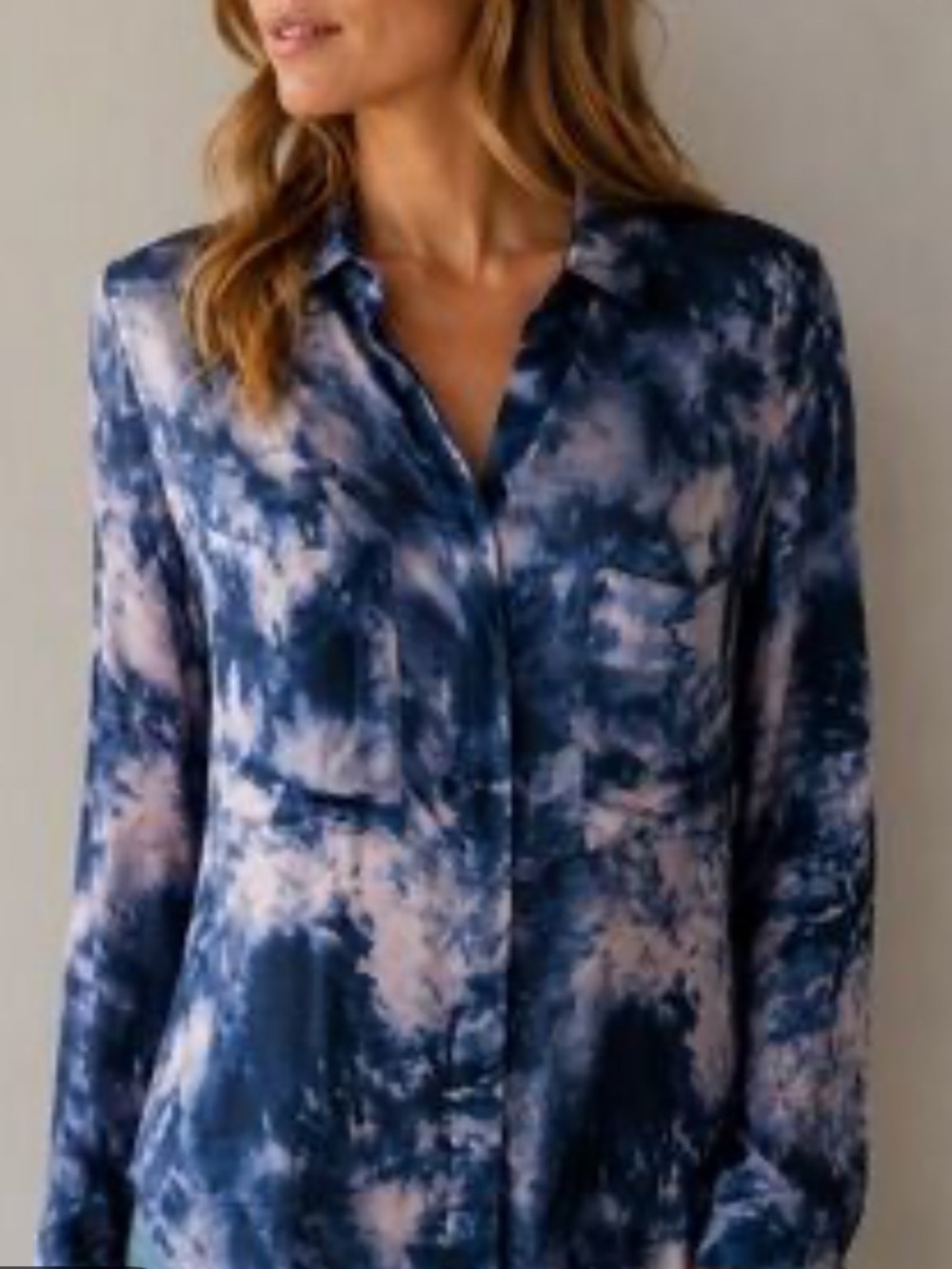 Bella Dahl Navy and Lavender Tie-Dye Button-Down Shirt
